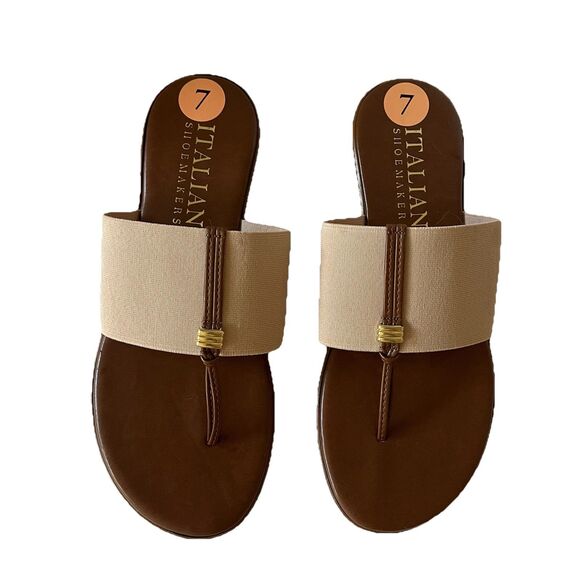 Italian Shoemakers Asher Thong Flip Flop Sandal Size‎ 7 Beige Elastic Band, NEW - Picture 1 of 11